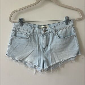 L’Agence Frayed Light Wash Denim Shorts